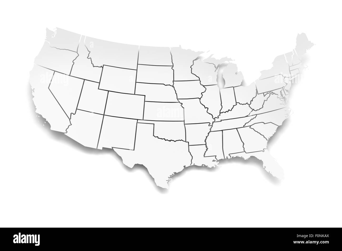 Papierkarte der USA mit Staatsgrenzen Stockfoto