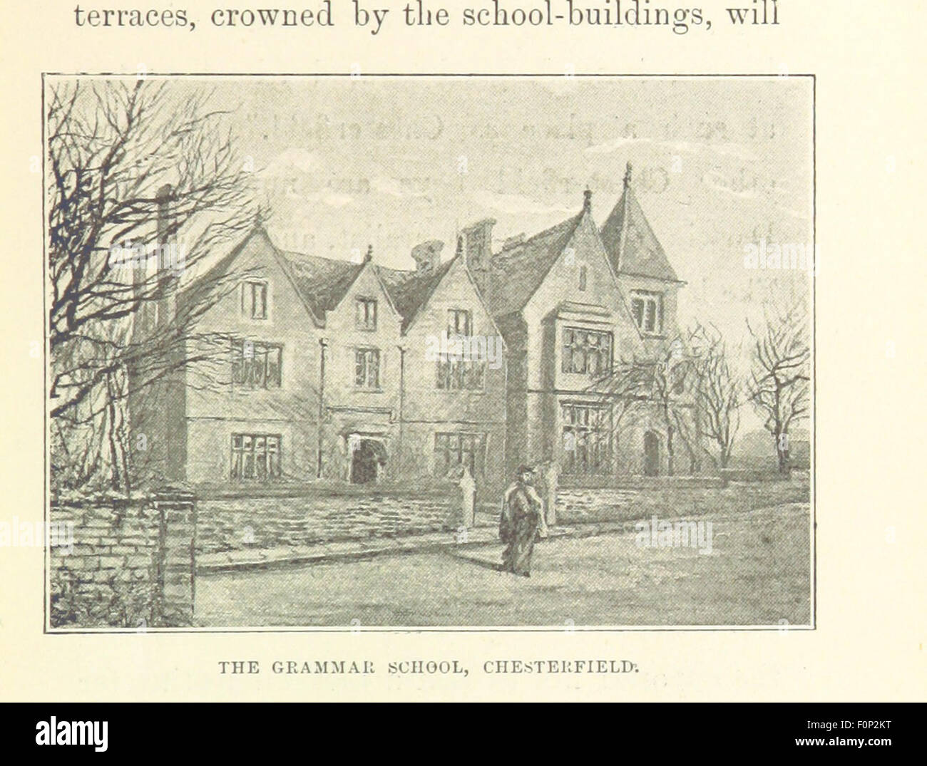 Dieses Bild stammt aus „Round About the Crooked Spire“, einem beschreibenden Werk über Nordost-Derbyshire, England, mit Skizzen und Illustrationen des Autors. Das Werk fängt die Landschaften, die Architektur und das lokale Leben der Region ein. Stockfoto