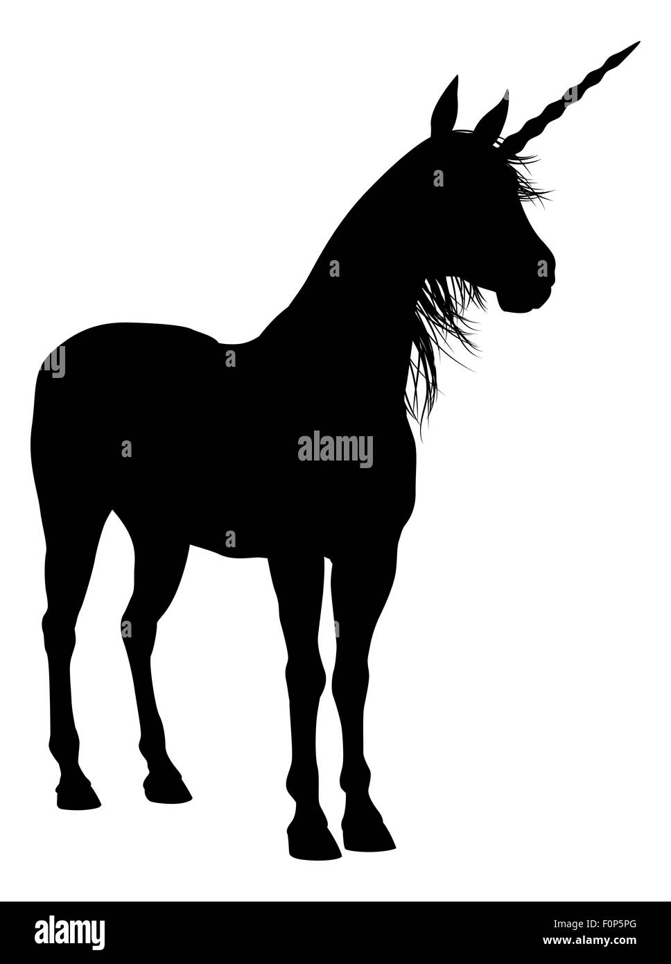 Mythische Pferd Einhorn in der silhouette Stockfoto