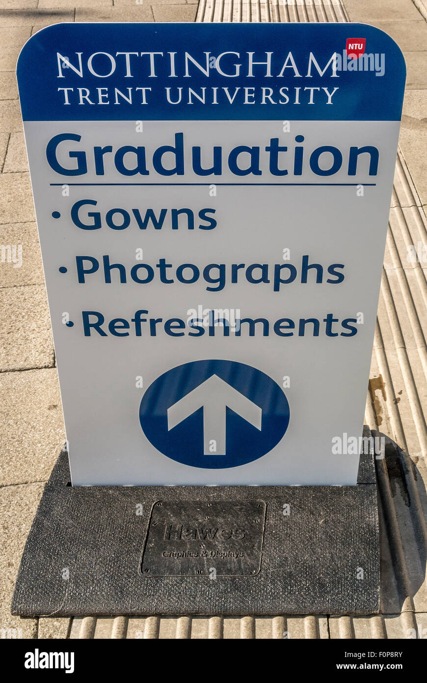 Abschluss-Tag-Zeichen an der Nottingham Trent University Stockfoto