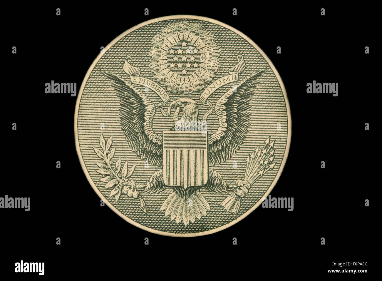 US-Dollar Bill Siegel isoliert auf schwarz Stockfoto