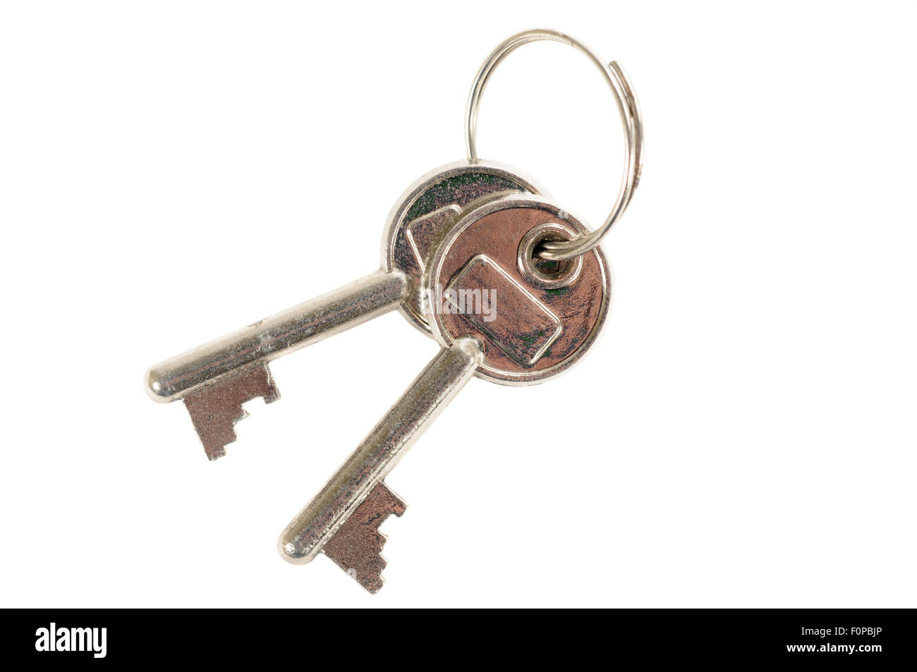 Alte Schlüssel isoliert auf weißem Hintergrund Stockfoto
