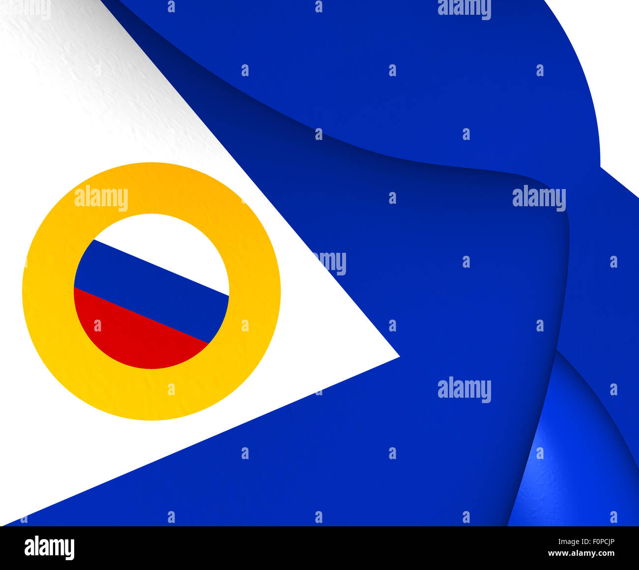 Flagge von Chukotka autonomes Okrug, Russland. Hautnah. Stockfoto