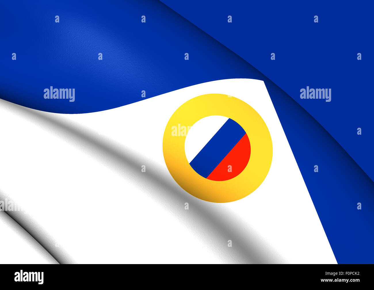 Flagge von Chukotka autonomes Okrug, Russland. Hautnah. Stockfoto