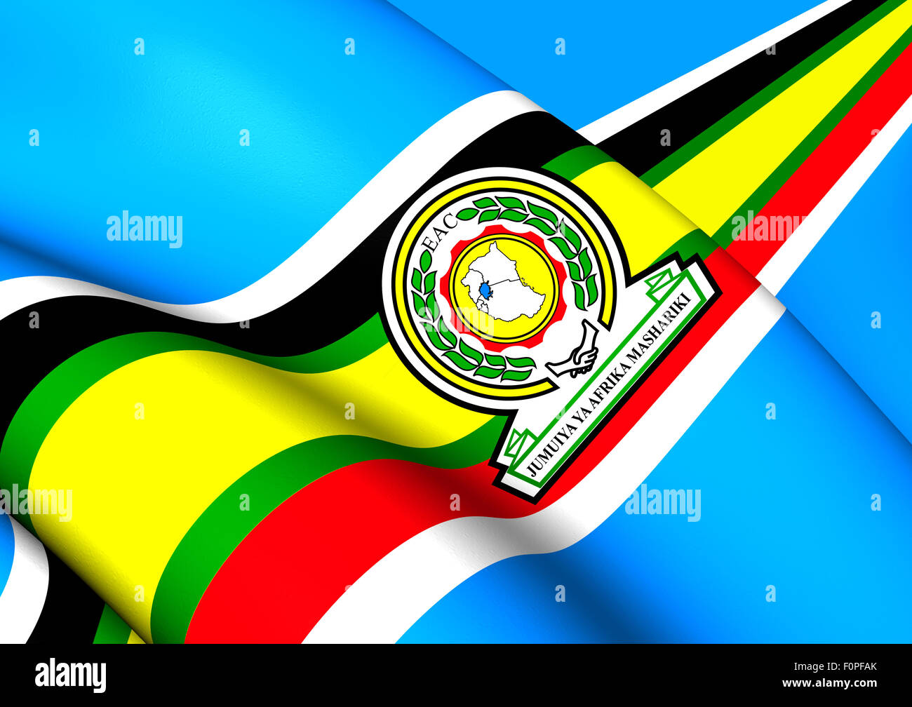Ostafrikanische Gemeinschaft 3D Flagge. Hautnah. Stockfoto