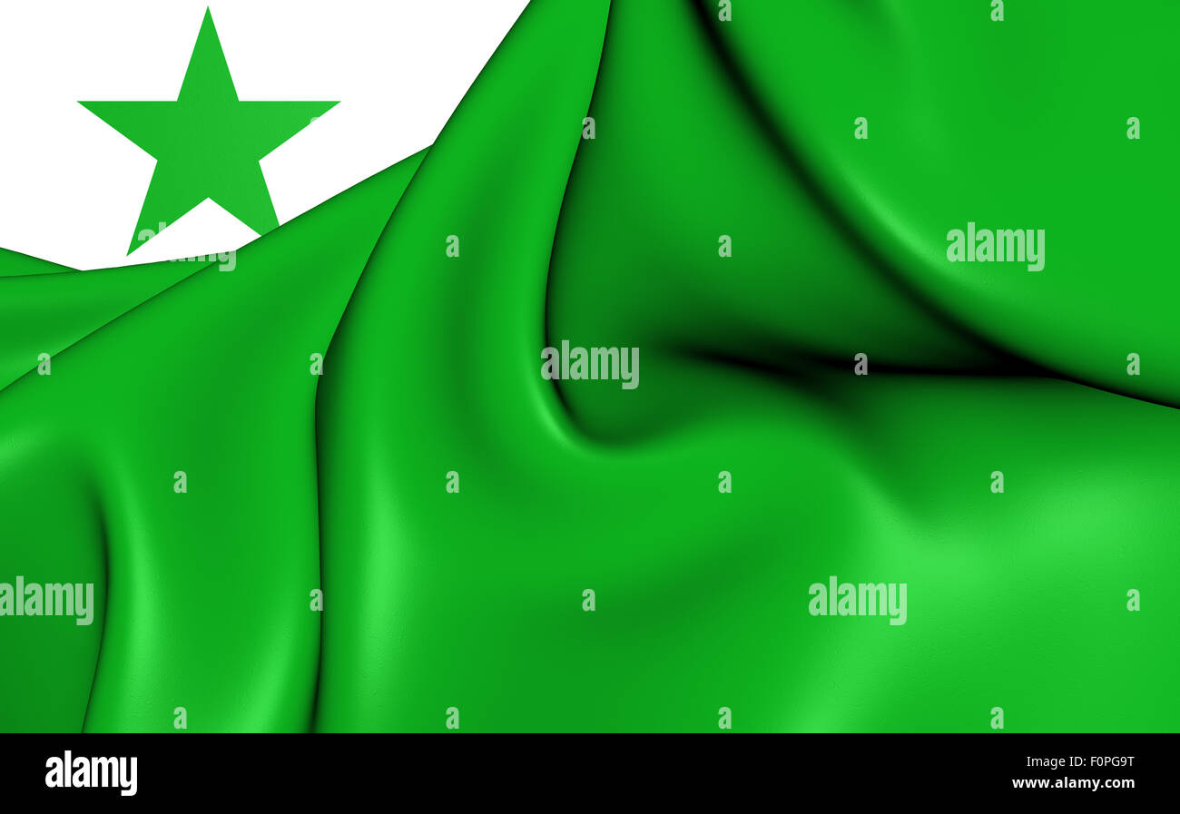 3D Flagge von Esperanto. Hautnah. Stockfoto