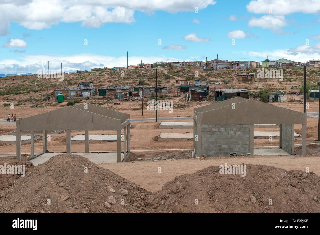 Regierung unterstützt Bau von Häusern in einem Township, Oudtshorn, Western Cape, Südafrika Stockfoto