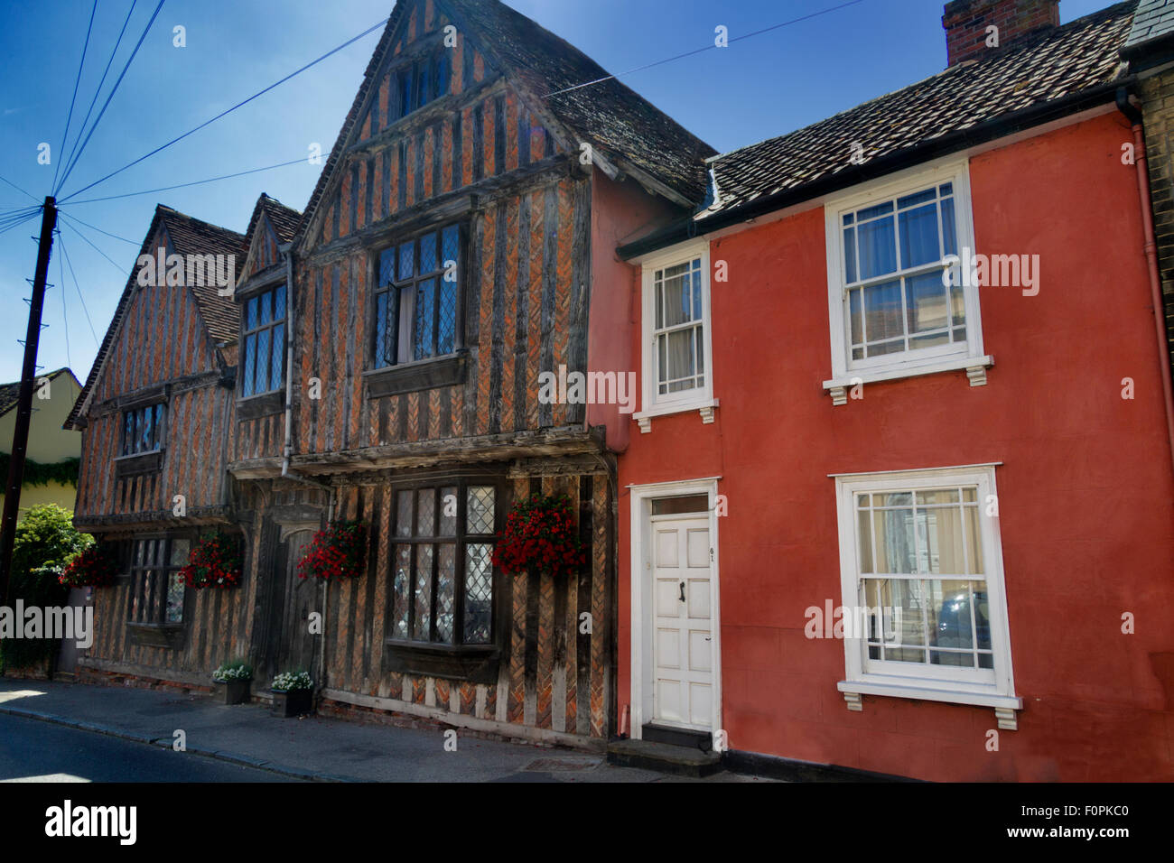 Historisches Fachwerkhaus beherbergt, Water Street, Lavenham, Suffolk, UK Stockfoto