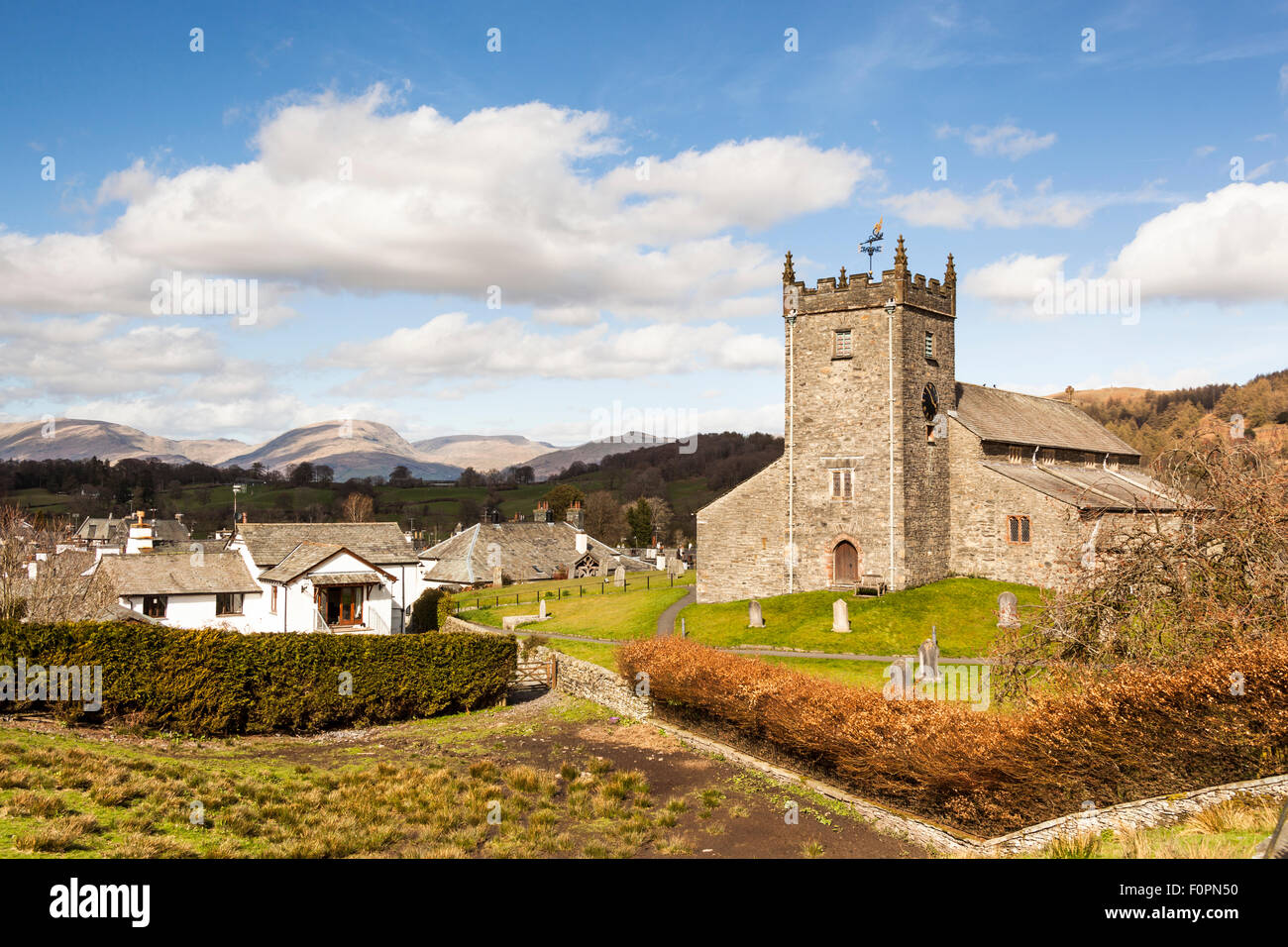 St. Michael und alle Engel Pfarrkirche, Hawkshead, Lake District, Cumbria, England Stockfoto