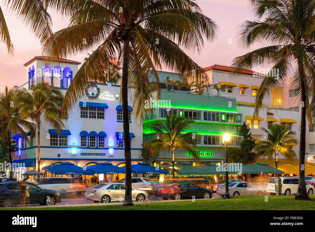 Miami, Ocean Drive in der Nacht Stockfoto