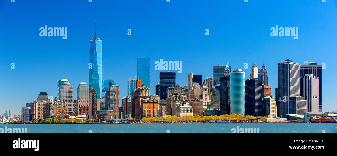Panorama von New York City mit One World Trade Center Stockfoto