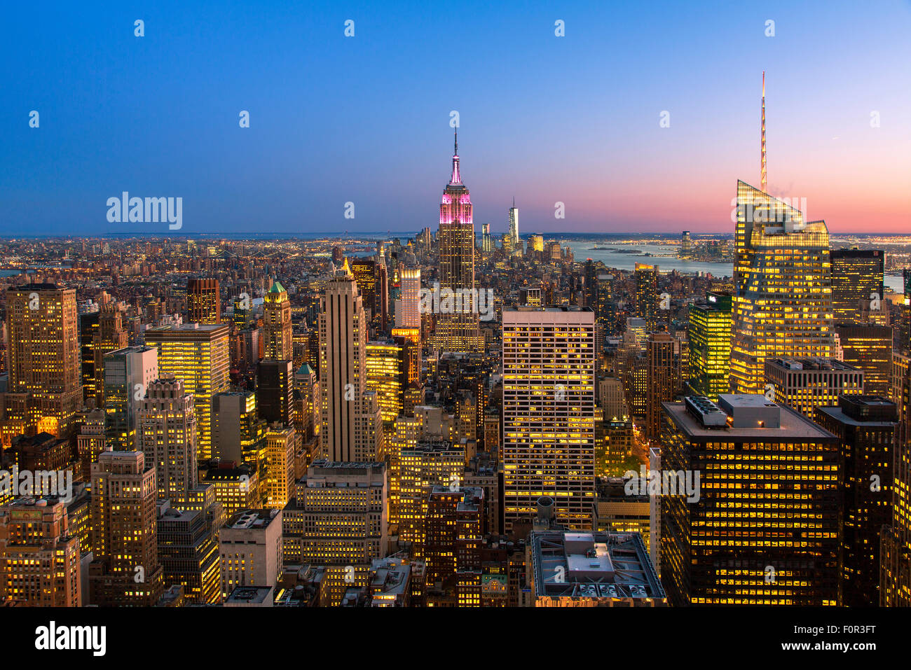 New York City, Empire State Building bei Sonnenuntergang Stockfoto