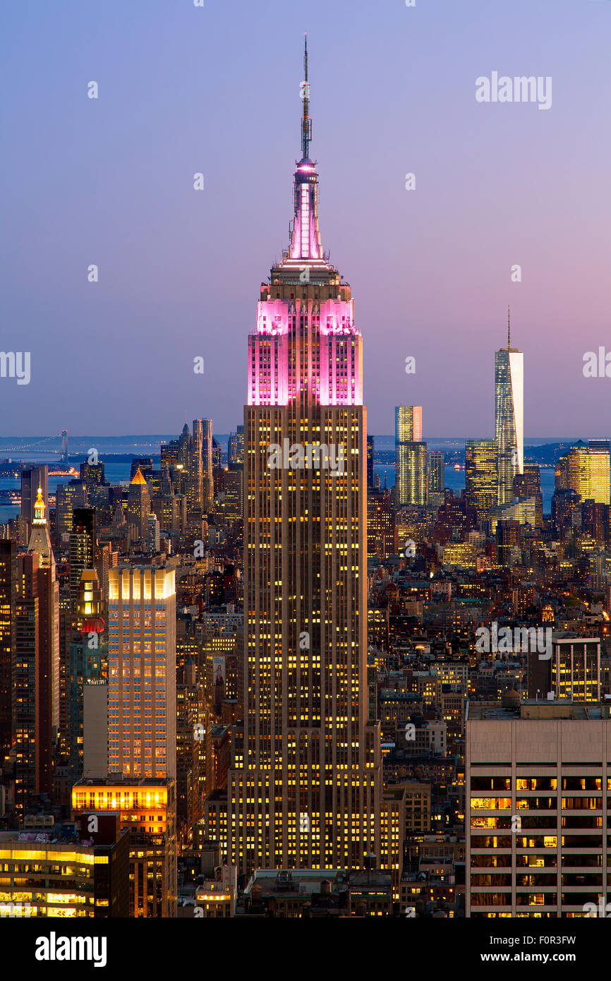 New York City, Empire State Building bei Sonnenuntergang Stockfoto