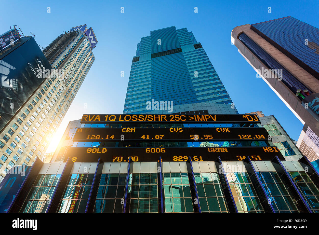 New York City, Börsenticker bei Morgan Stanley Building Stockfoto