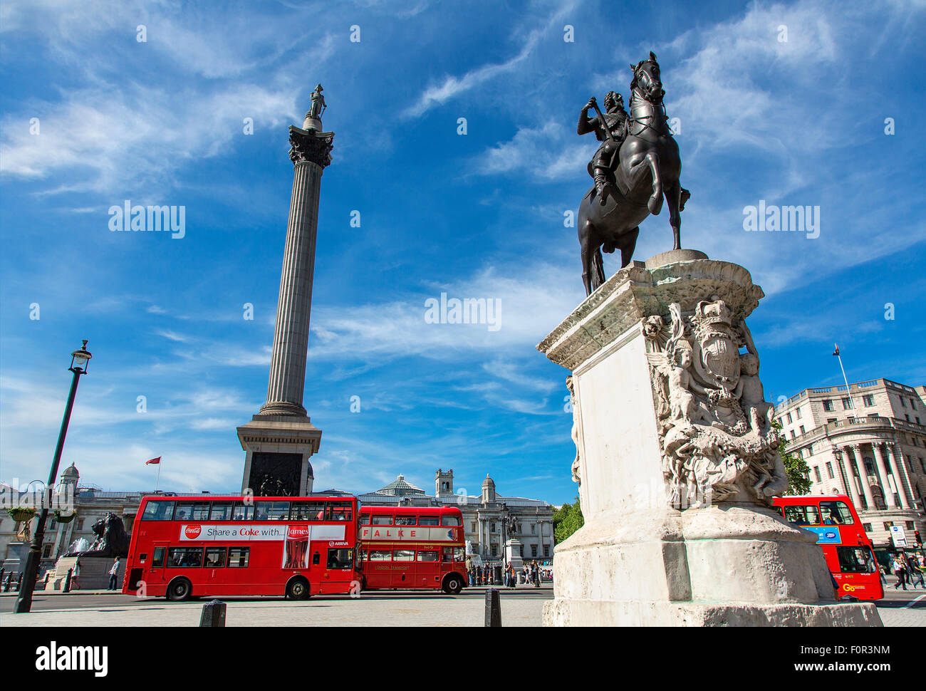 London, Trafalgar Square und Nelson Säule Stockfoto