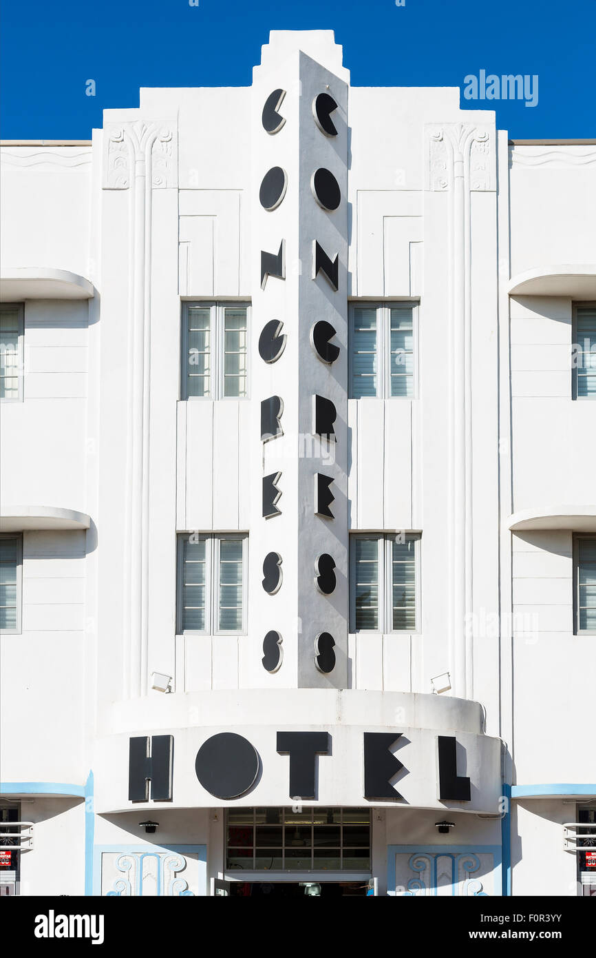 Miami, Art-Deco-Fassade des Congress Hotel Stockfoto
