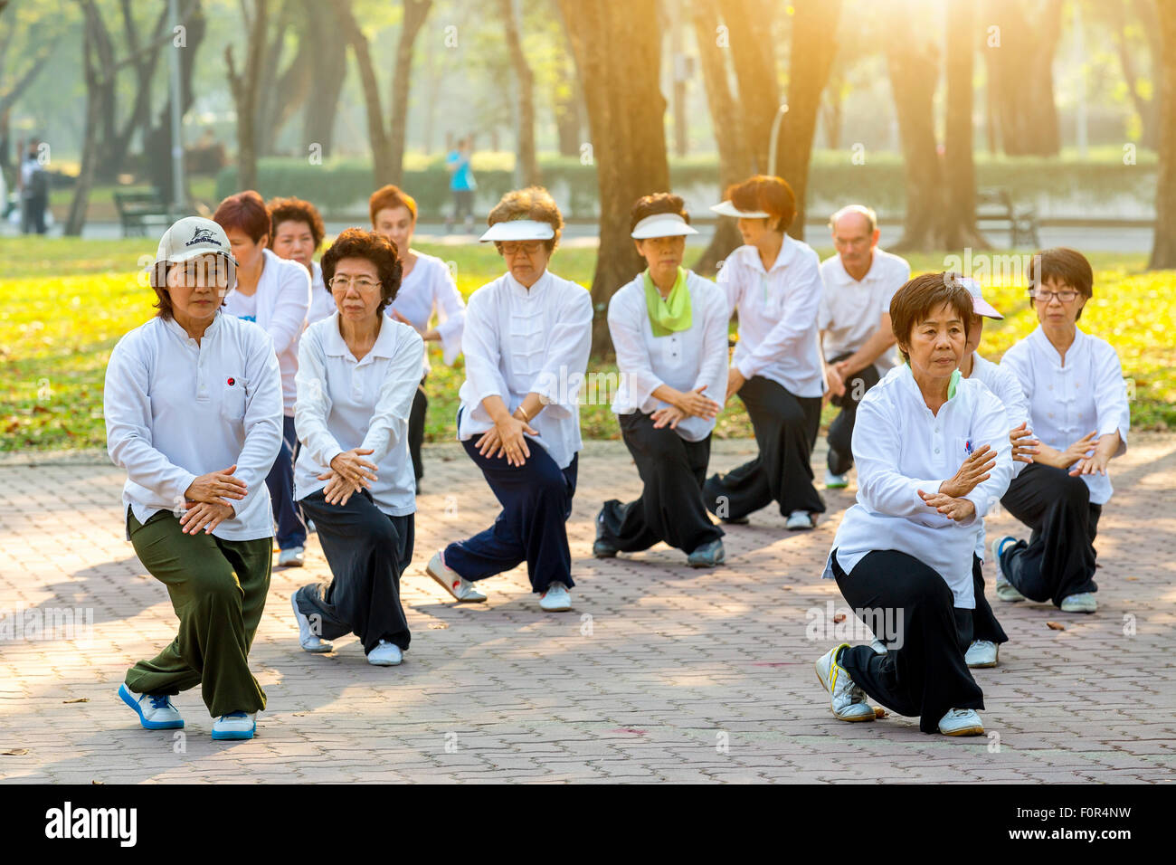 Thailand, Bangkok, Tai Chi im Lumphini-Park Stockfoto