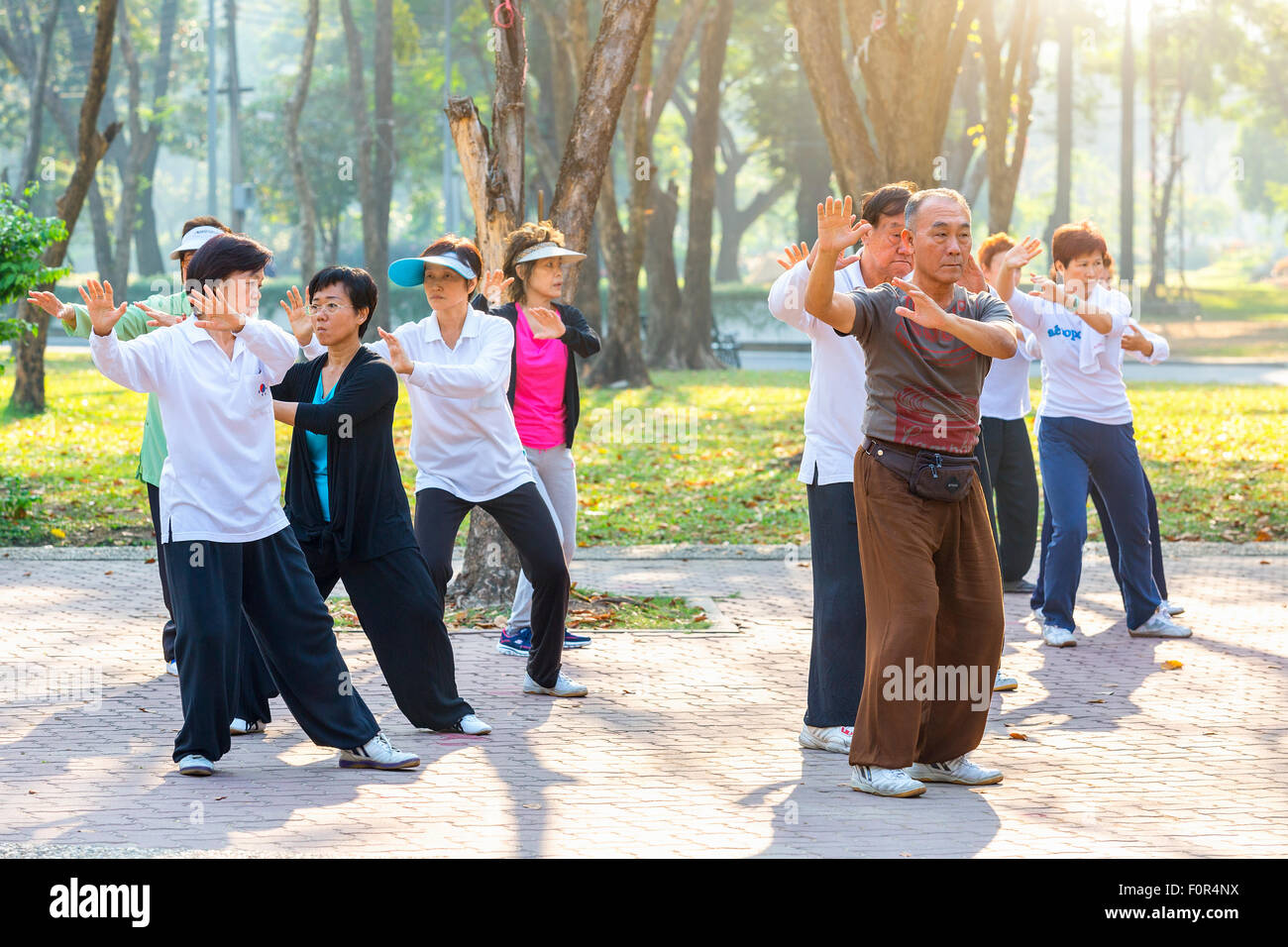 Thailand, Bangkok, Tai Chi im Lumphini-Park Stockfoto