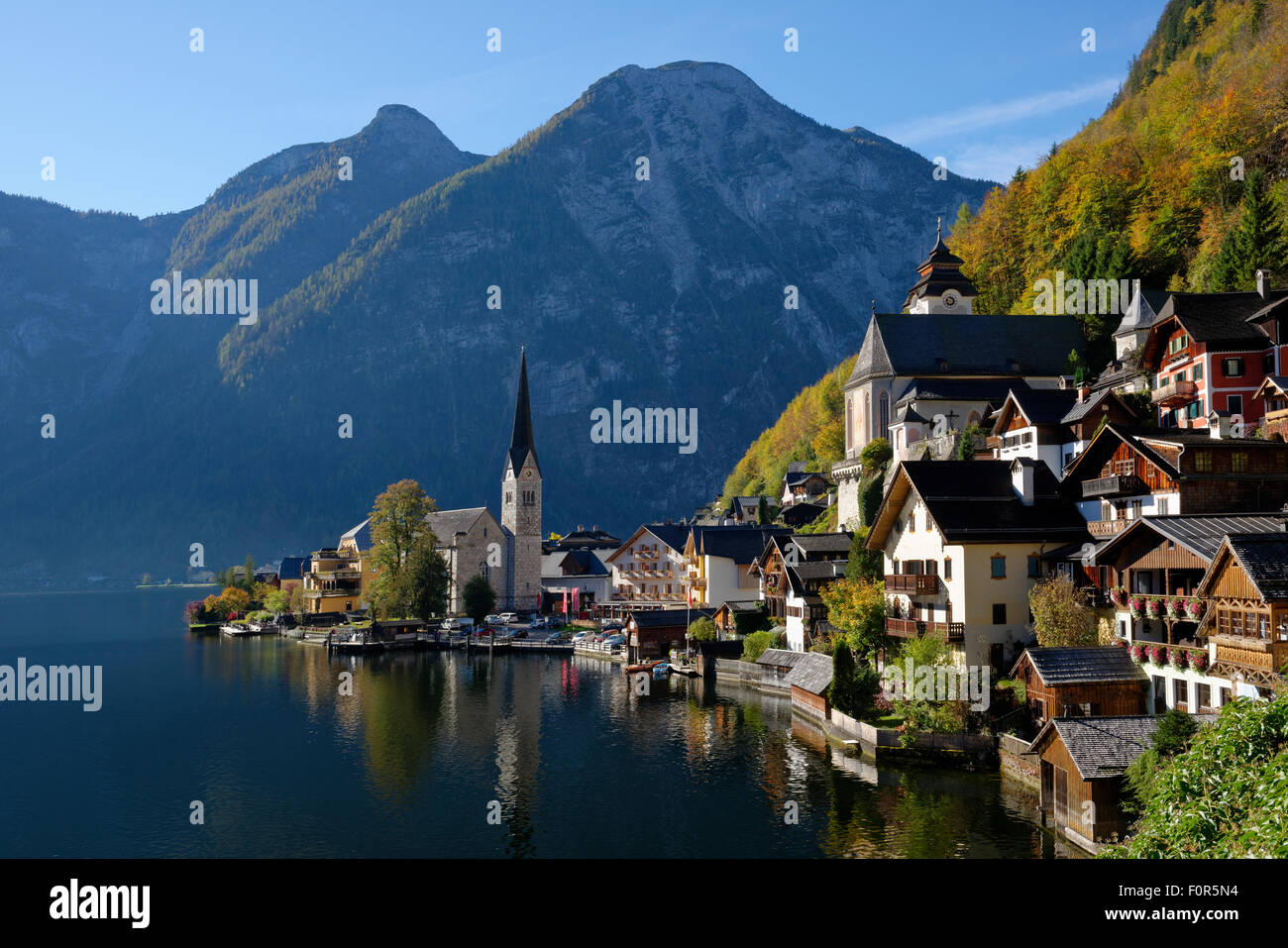 Ansicht von Hallstatt, Hallstättersee, Salzkammergut, ein UNESCO-Weltkulturerbe, Hallstatt Dachstein, Salzkammergut Stockfoto