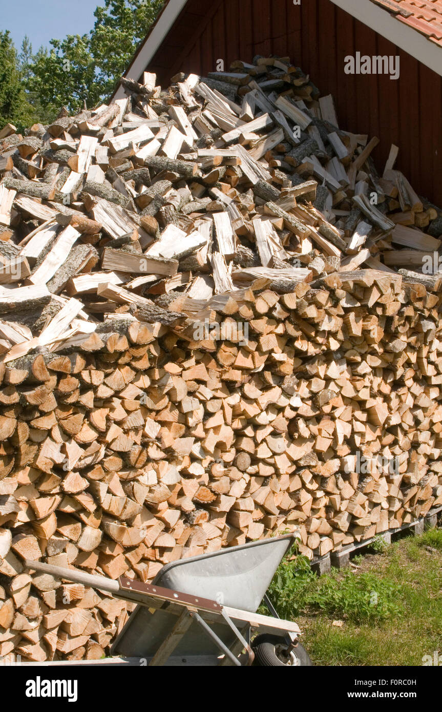 gehackte Feuer Holz Brennholz hacken Schneiden gestapelt Stapeln Split