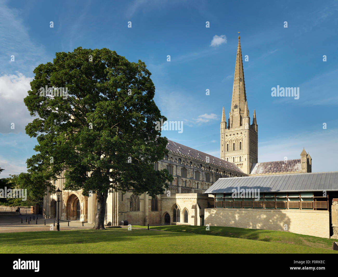 Schuss von Norwich Kathedrale in der englischen Stadt Norwich. Stockfoto