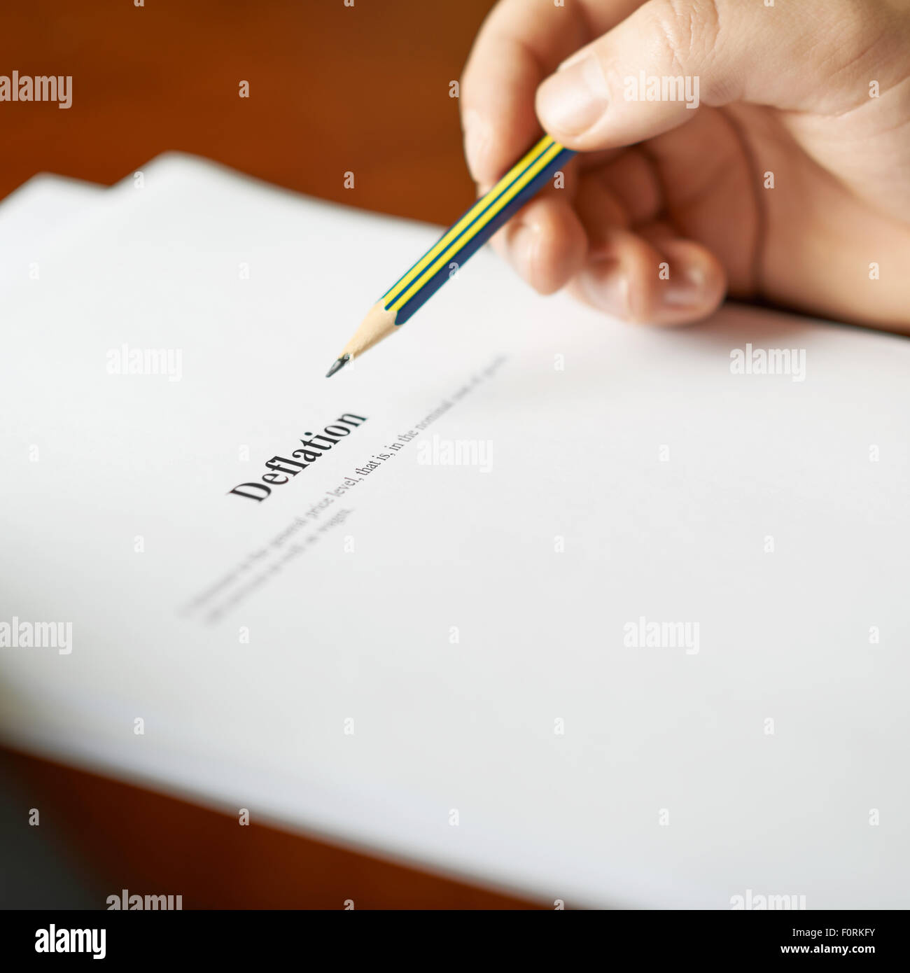 Deflation Definition Zusammensetzung Stockfoto
