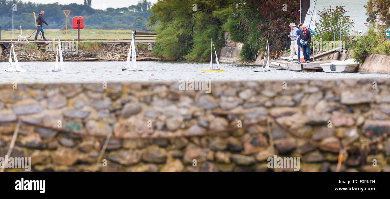 Teich-Yachten-Rennen auf den Mühlenteich in Emsworth, Hampshire. Bild Datum: Donnerstag, 20. August 2015. Foto von Christopher Ison Stockfoto