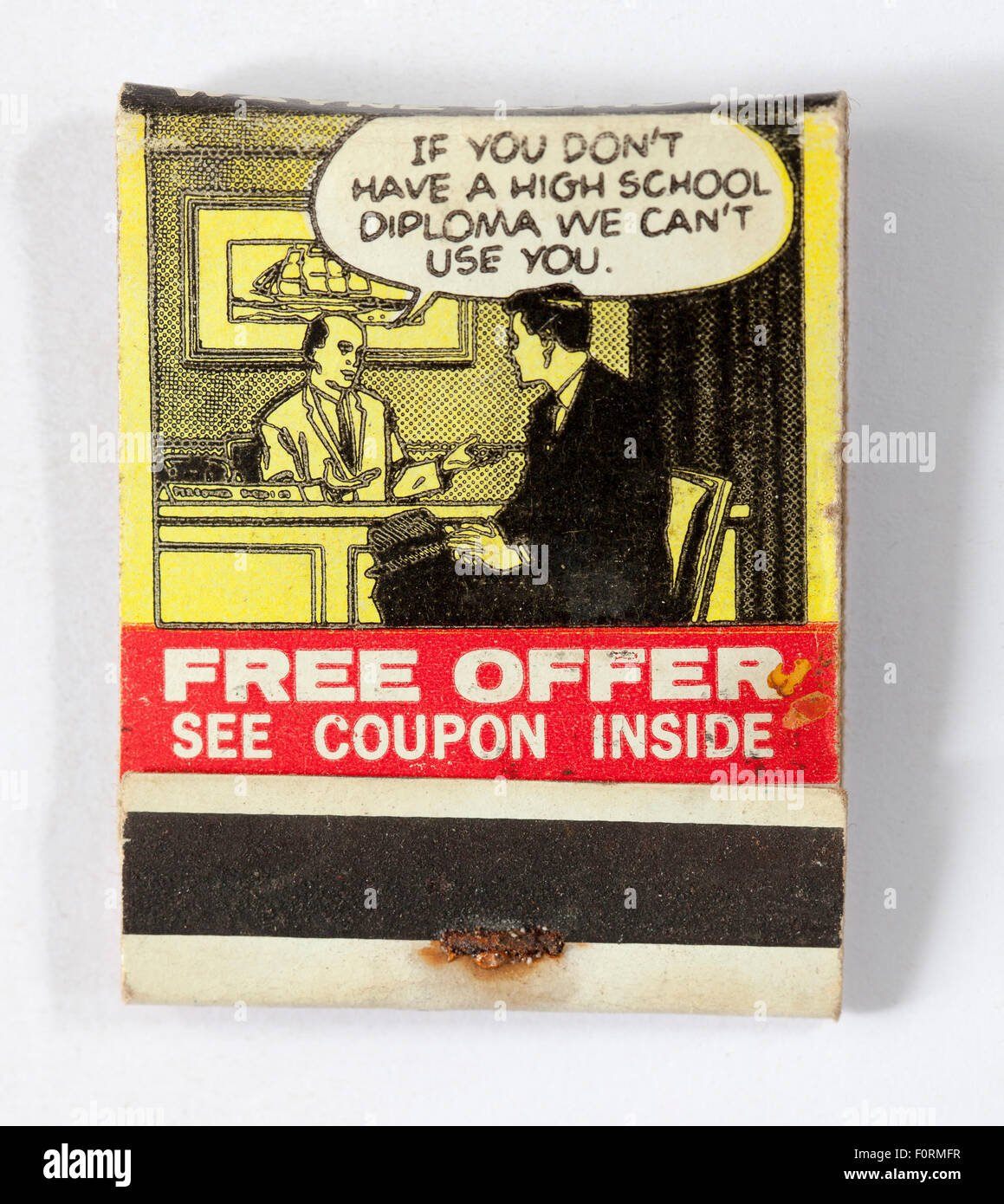 Vintage American Matchbook Werbung Weiterbildung Stockfoto