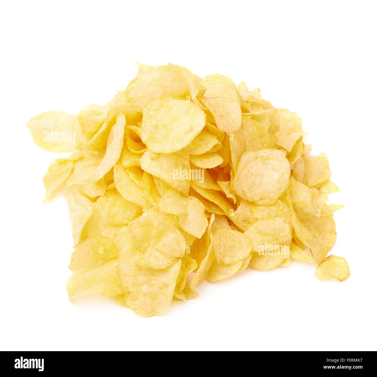 Haufen von mehreren Kartoffelchips isoliert Stockfoto