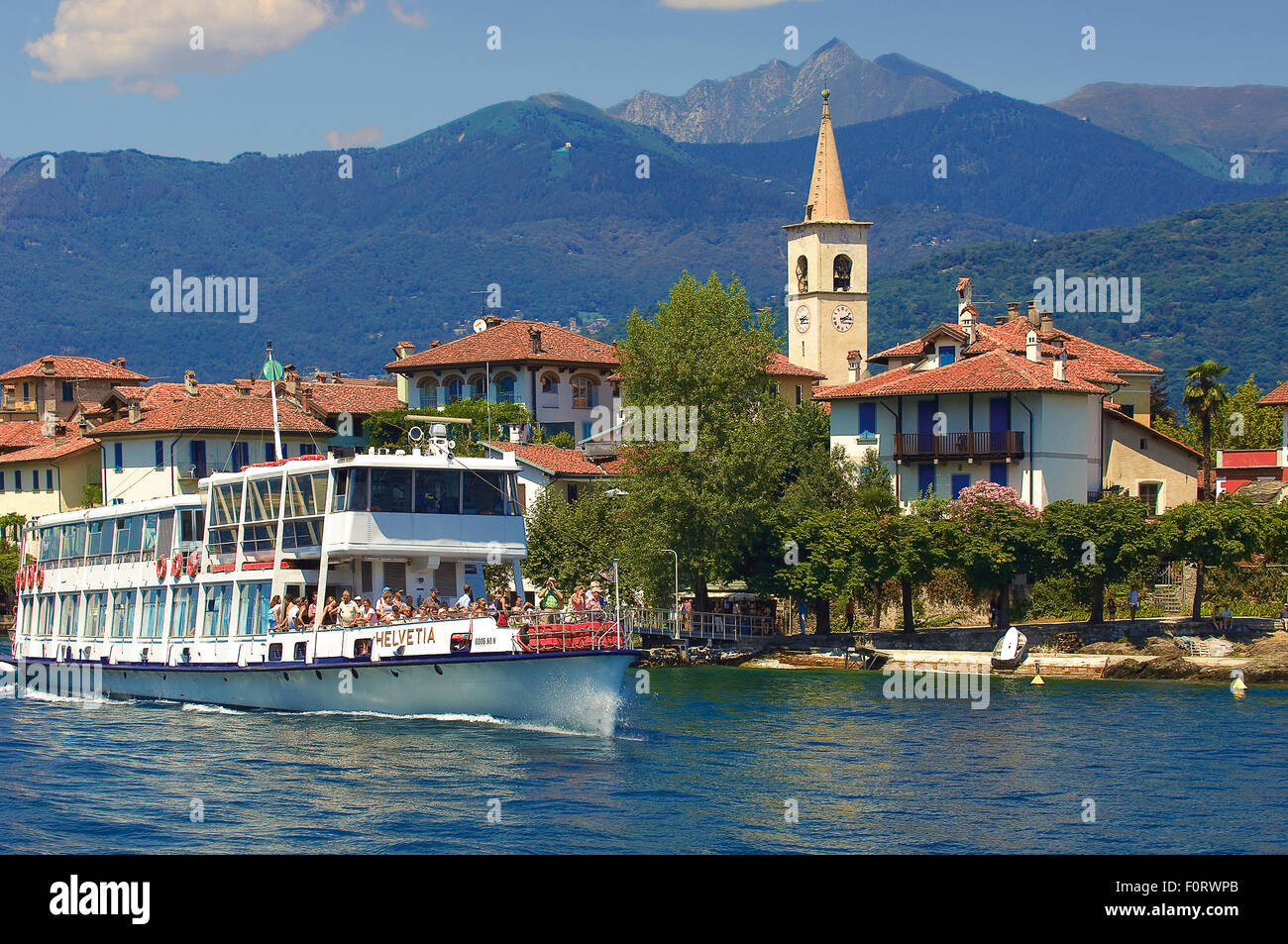 Piemont, Lago Maggiore, Stresa, die Borromäischen Inseln, überlegene Insel der Fischer, Fähre Stockfoto
