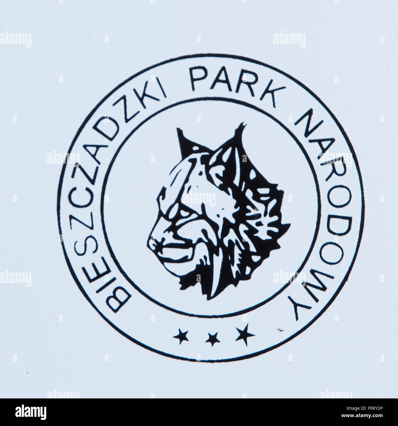 Eurasischer Luchs (Lynx Lynx) Porträt auf das Logo des Bieszczady-Nationalpark, Polen, September 2011 Stockfoto