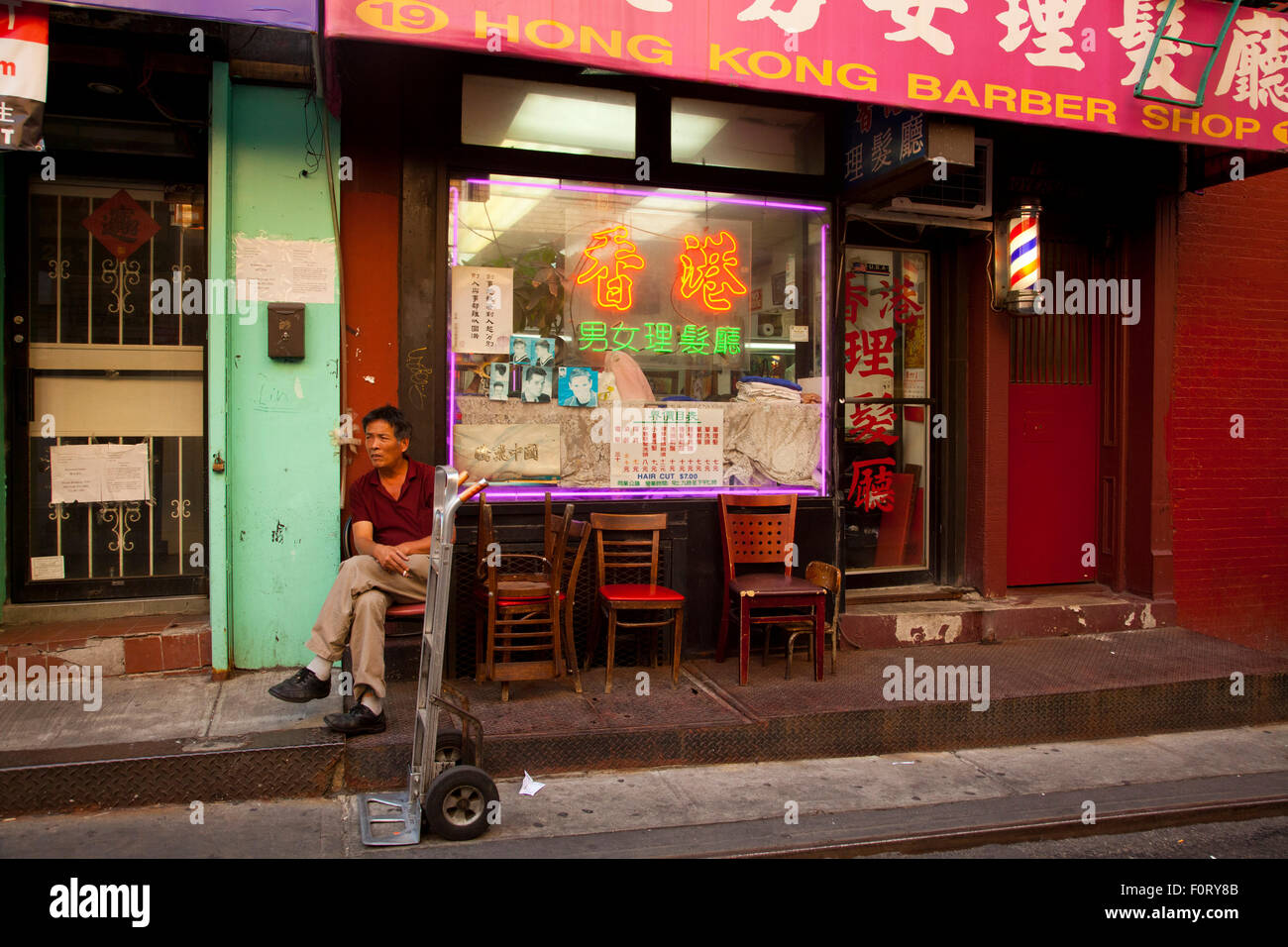Barber Shop, Chinatown, New York City, New York, USA Stockfoto