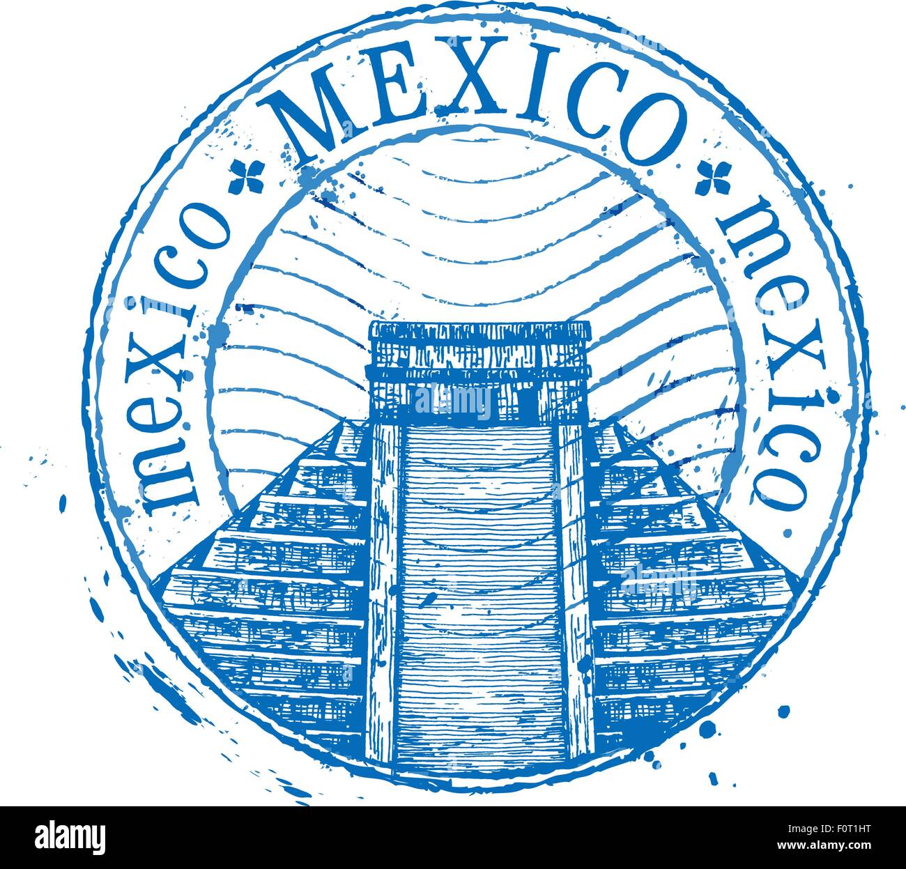 Mexiko-Vektor-Logo-Design-Vorlage. Schäbige Stempel oder Pyramide-Symbol Stock Vektor