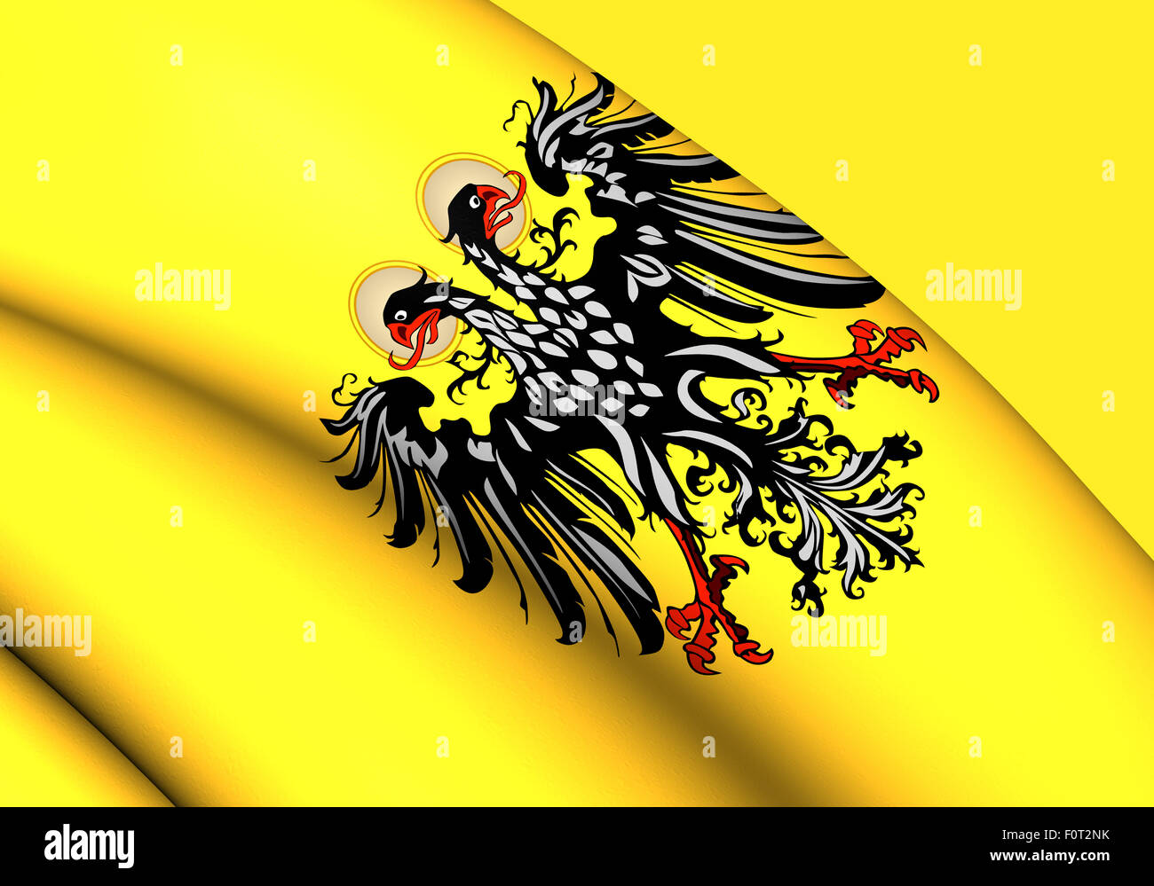3D Flagge des Heiligen Römischen Reiches (1400-1806). Hautnah. Stockfoto