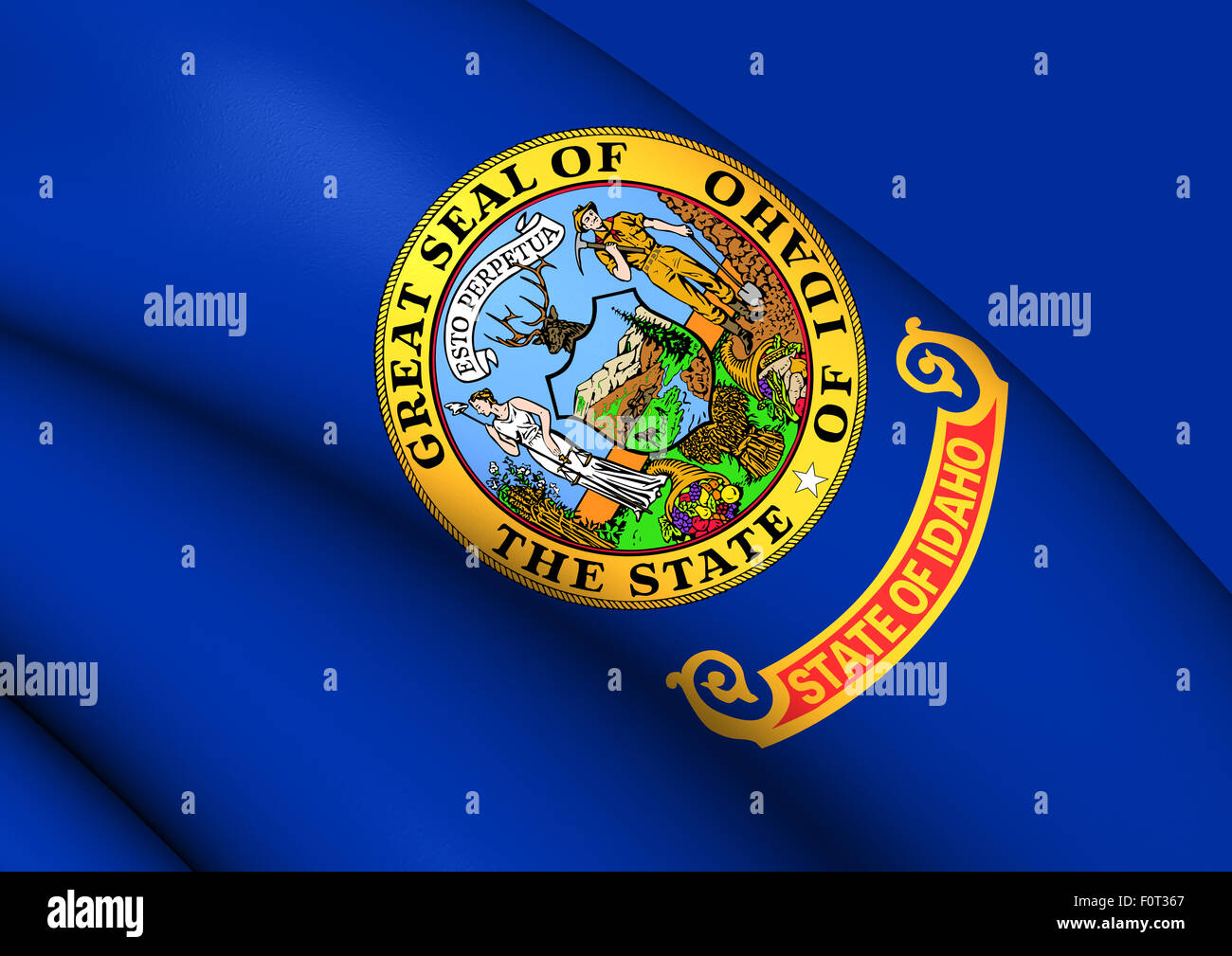 3D Flagge von Idaho, USA. Hautnah. Stockfoto