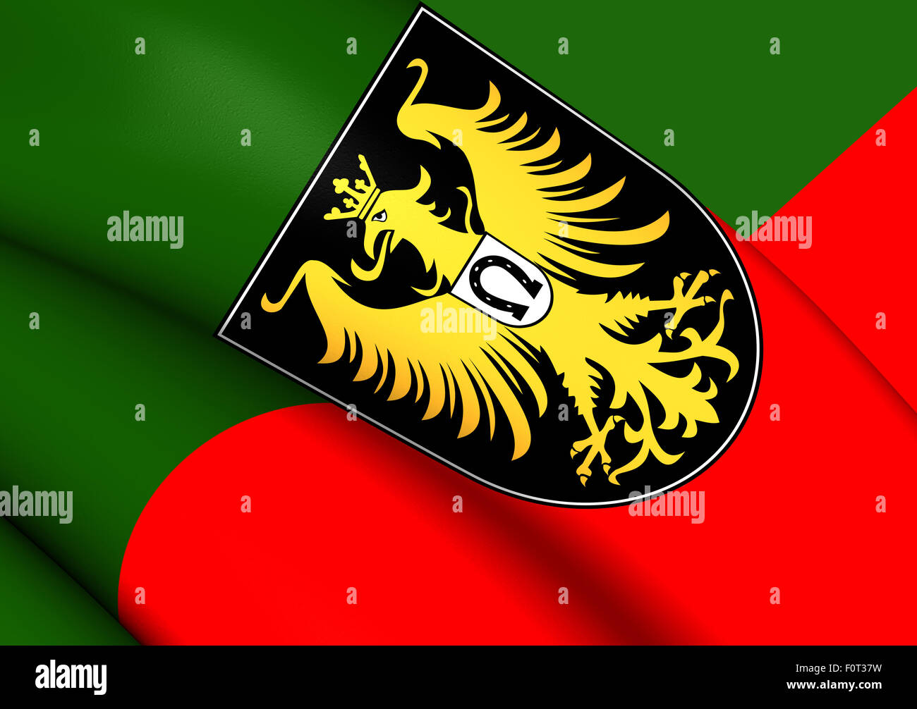Flagge von Isny Im Allgäu, Deutschland. Hautnah. Stockfoto