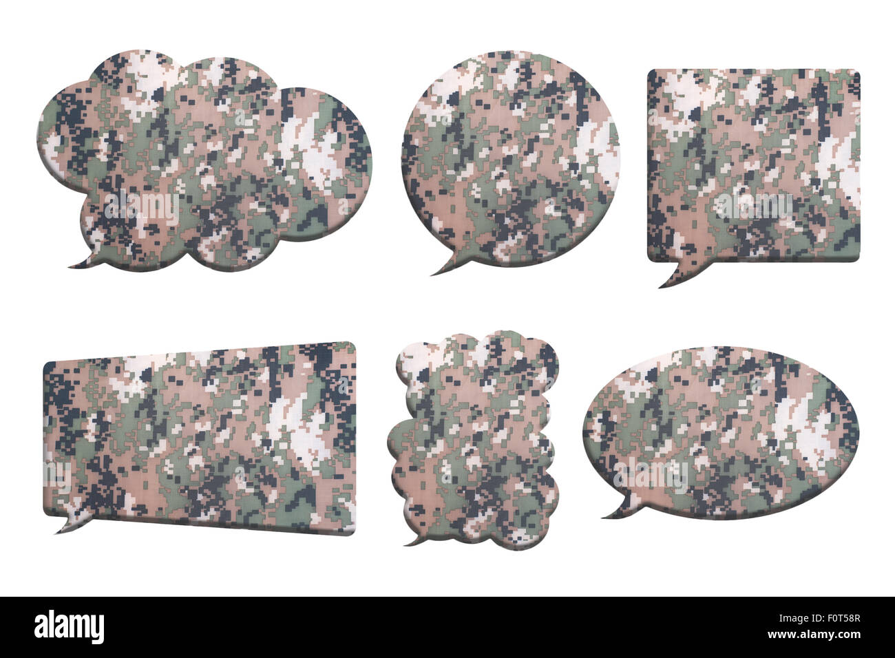 Digital Tarnung in der Blase Rede Form isoliert auf weißem Hintergrund Stockfoto