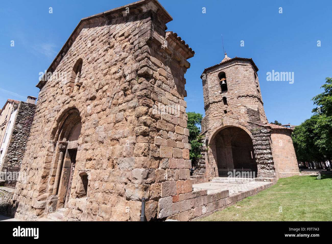 Sant Joan Kirche ich Sant Pau. Sant Joan de Les Abadesses. XII Jahrhundert. Stockfoto