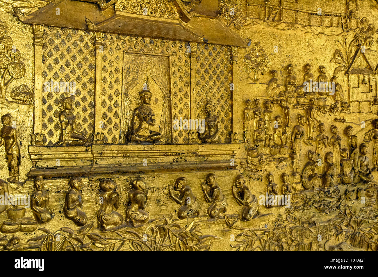 Detail am Xiengthong Tempel in Luang Prabang Laos Stockfoto
