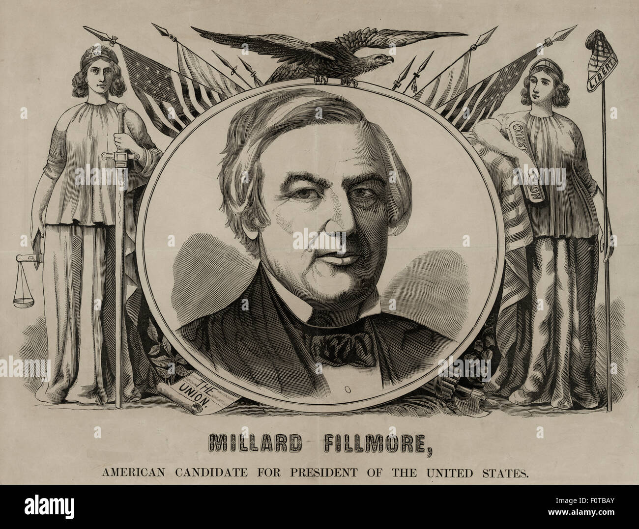 Millard Fillmore, US-amerikanischer Kandidat für das Präsidentenamt, 1856 Kampagne Anzeige Stockfoto