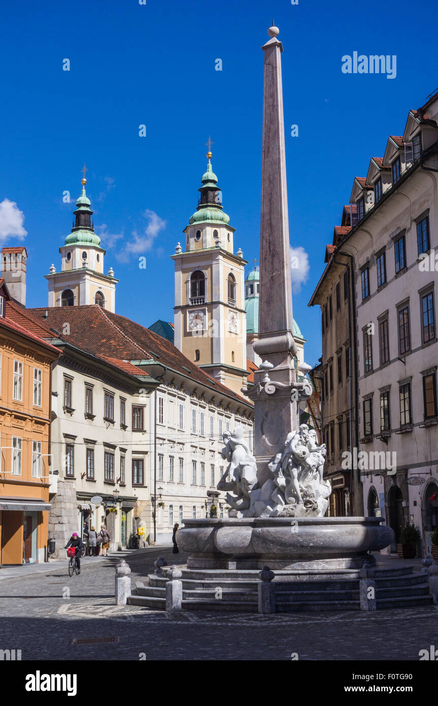 Francesco Robba Brunnen am Stadtplatz in Ljubljana. Stockfoto