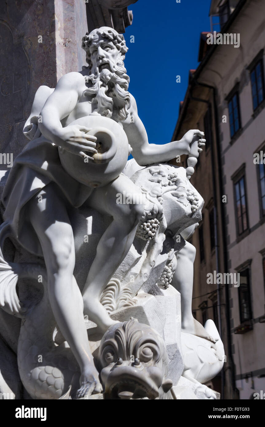 Francesco Robba Brunnen am Stadtplatz in Ljubljana. Stockfoto