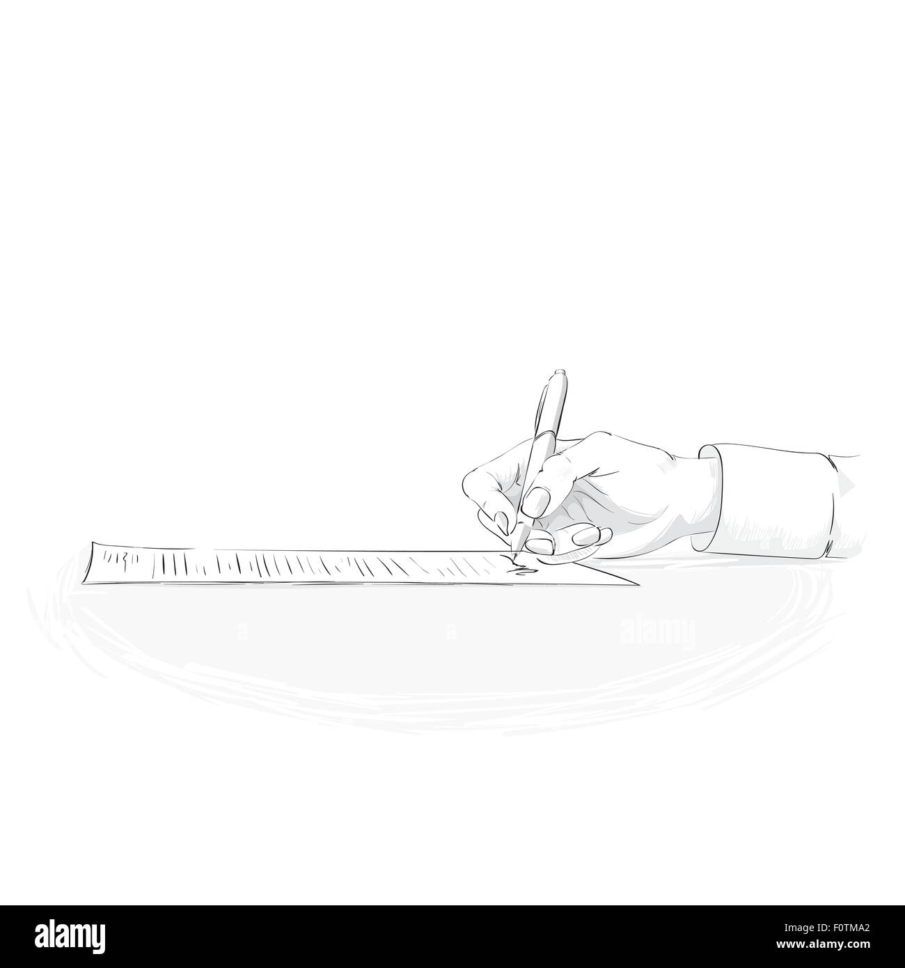 Business Mann Hand Hold Stift schreiben Anmelde-Vertrag Papier Dokument Skizze Isolated Over White Background Stock Vektor