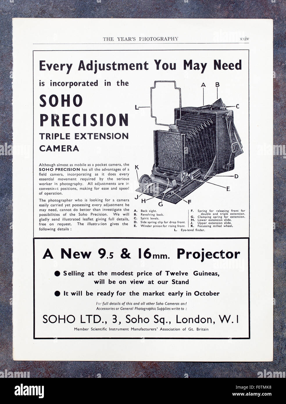 Anzeige für die neuesten Kameras in 1930er Jahren fotografischer Magazin Stockfoto