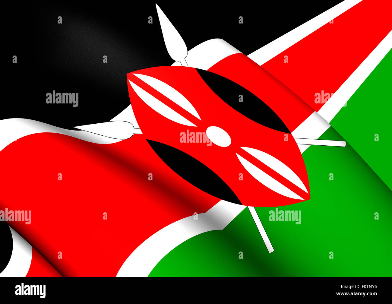 3D Flagge der Kenia. Hautnah. Stockfoto