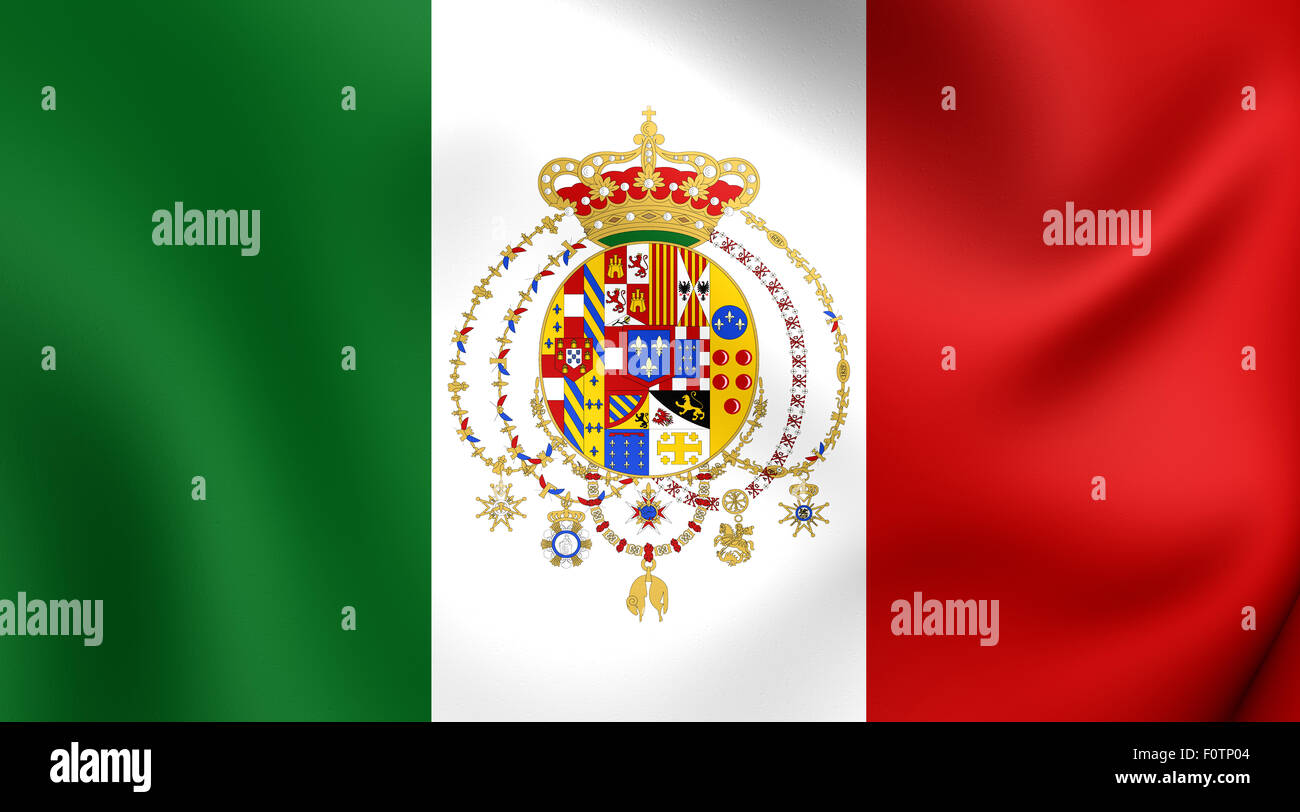 Königreich der zwei Sizilien 3D Flagge. Hautnah. Stockfoto