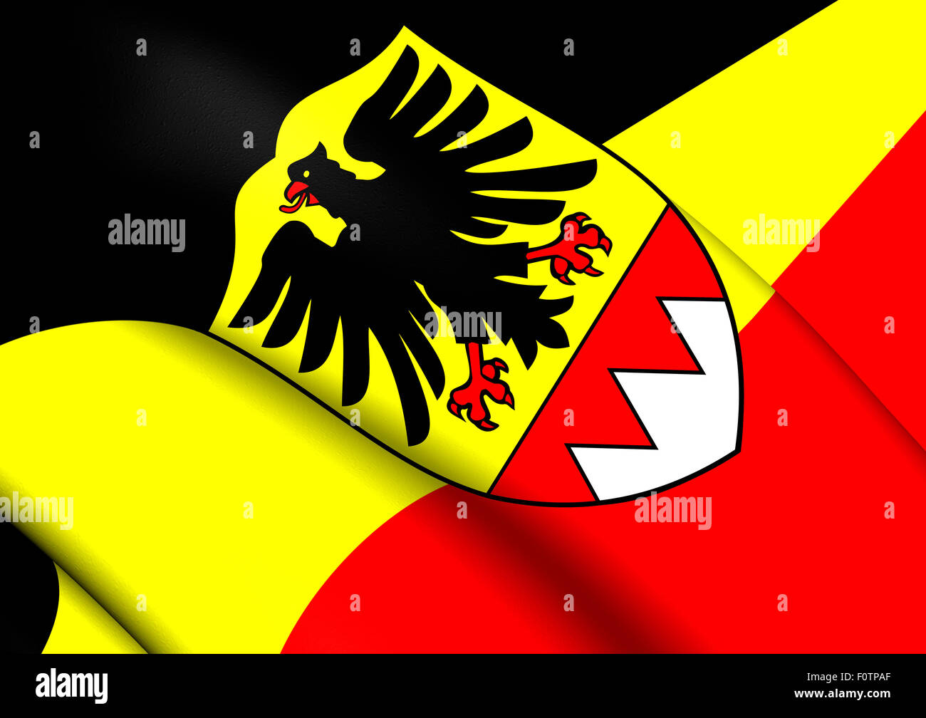 3D Flagge von Schweinfurt, Deutschland. Hautnah. Stockfoto