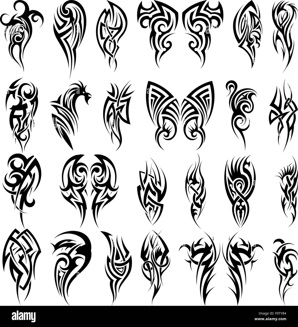 Satz von 24 Tribal Tattoos in schwarzer Farbe Alamy