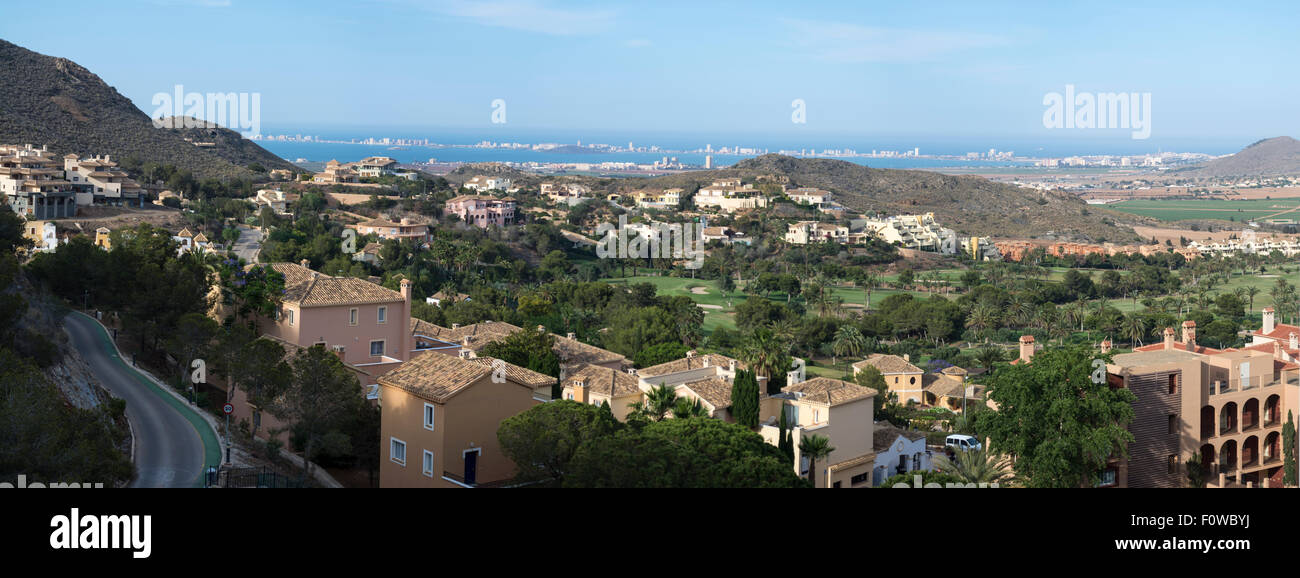 Panoramablick auf La Manga Club Resort, La Manga, Murcia, Südspanien Ost, Europa Stockfoto