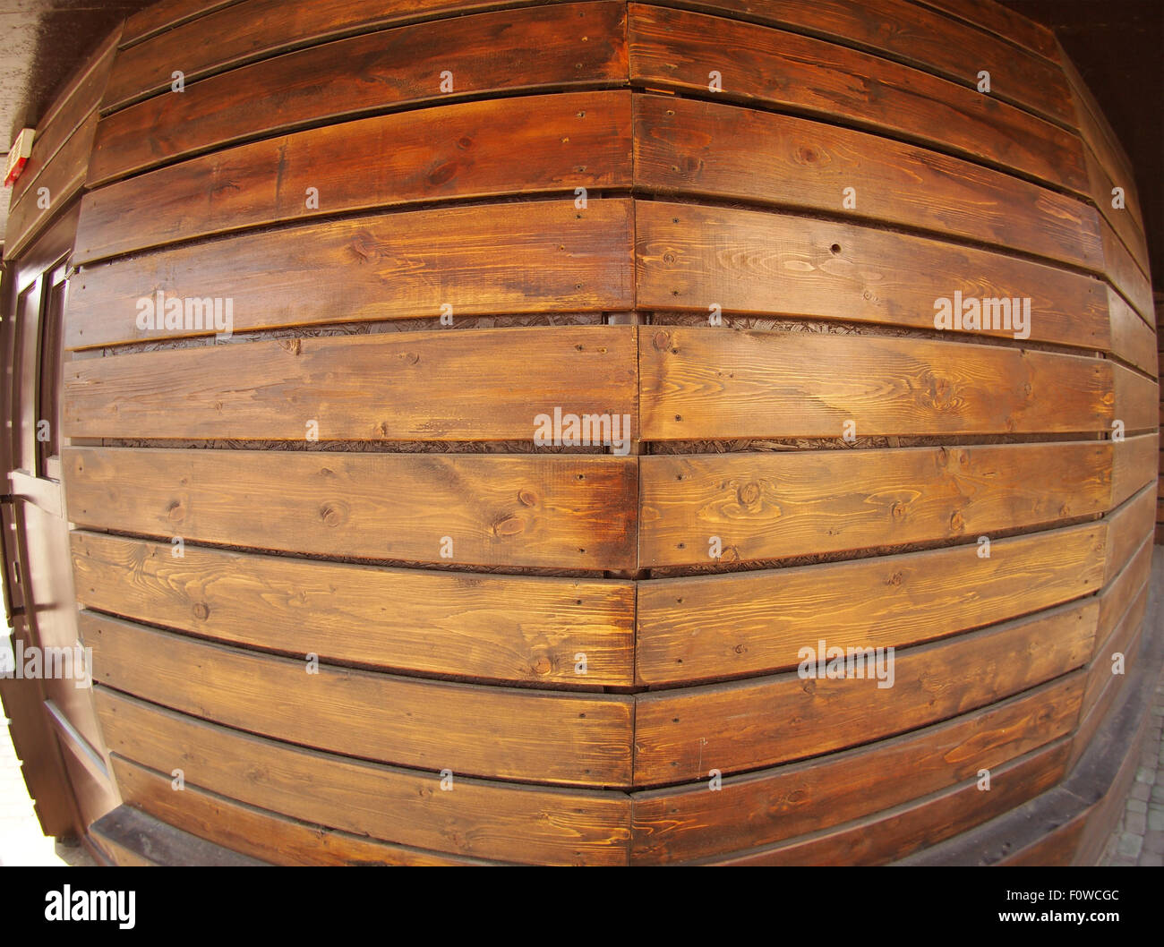 Braun Wand aus Holzbrettern mit fisheye-Objektiv mit Weitwinkel Stockfoto